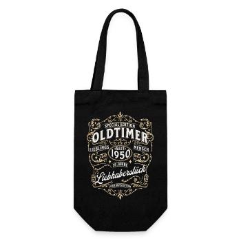 Geschenk zum 75. Geburtstag: Oldtimer 1950 T-Shirt - Geschenkbeutel für Flaschen - Schwarz - Vorne