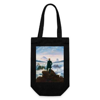 Wanderer über dem Nebelmeer Caspar David Friedrich - Geschenkbeutel für Flaschen - Schwarz - Vorne