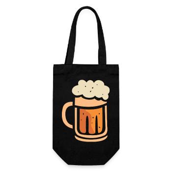 Bierkrug mit Schaum – Lustiges Cartoon-Design - Geschenkbeutel für Flaschen - Schwarz - Vorne