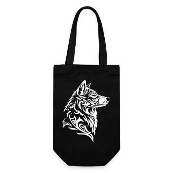 Nordischer Wolf Tribal Wolfskopf Tattoo - Geschenkbeutel für Flaschen - Schwarz - Vorne