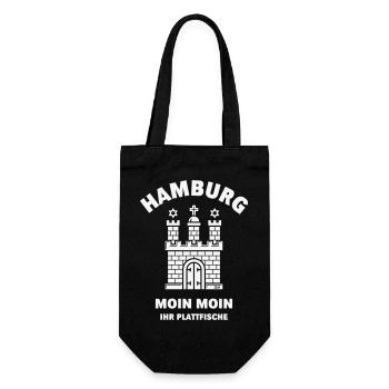Hamburg – Moin Moin Ihr Plattfische Plattdeutsch W - Geschenkbeutel für Flaschen - Schwarz - Vorne
