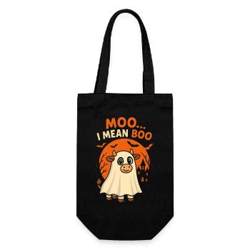 Moo... I mean Boo - Süße Halloween Kuh - Geschenkbeutel für Flaschen - Schwarz - Vorne