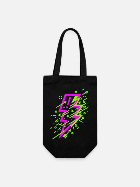 Lebendige kosmische Blitze in Neon - Geschenkbeutel für Flaschen - Schwarz