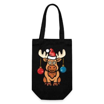Weihnachtlicher Elch Santa mit Kugeln Cartoon - Geschenkbeutel für Flaschen - Schwarz - Vorne