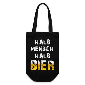 Halb Mensch Halb Bier Biertrinker Party Spruch - Geschenkbeutel für Flaschen - Schwarz - Vorne