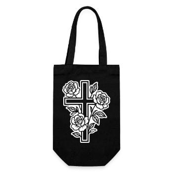 Cross Symbol Flowers - Gift Bag for Bottles - black - Front