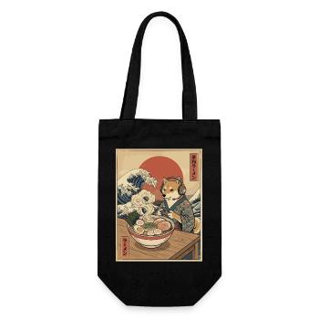 Kawaii Gamer Shiba Gaming with Ramen Bowl Süß - Geschenkbeutel für Flaschen - Schwarz - Vorne
