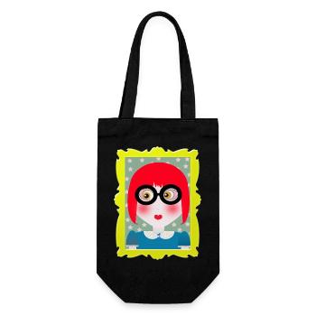 Retro Portrait Girl with Glasses - Gift Bag for Bottles - black - Front