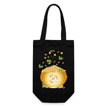 Golden pot with gold coins and shamrocks - Gift Bag for Bottles - black - Front