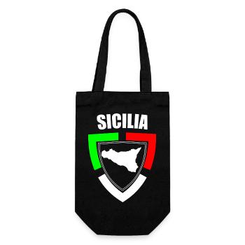 Sizilien-Souvenir im trikolorierten Italien T-Shirt - Geschenkbeutel für Flaschen - Schwarz - Vorne