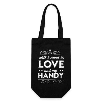 all i need is love and my handy - black & white - Geschenkbeutel für Flaschen - Schwarz - Vorne