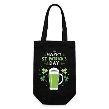 Green St. Patrick's Day Glass and Shamrocks - Gift Bag for Bottles - black - Front