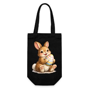 Häschen mit Osterei Illustration - Geschenkbeutel für Flaschen - Schwarz - Vorne