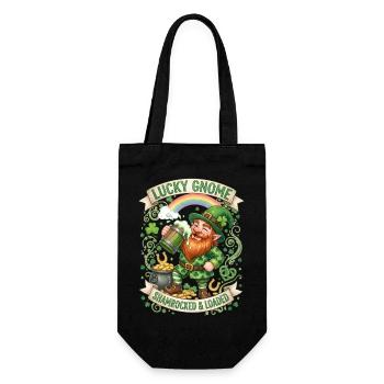 Lucky Gnome mit Kleekleber und geladenem lustigen Zitat - Geschenkbeutel für Flaschen - Schwarz - Vorne