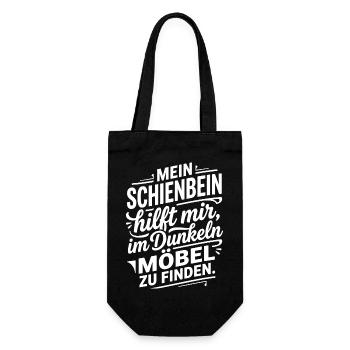 Schienbein trifft Möbel Humor Spruch - Geschenkbeutel für Flaschen - Schwarz - Vorne
