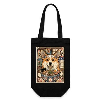 Corgi Ramen Feast: Kawaii Bowl - Gift Bag for Bottles - black - Front
