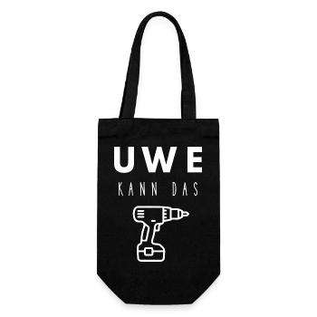 Uwe Name Handwerker Werkzeug Akkuschrauber - Geschenkbeutel für Flaschen - Schwarz - Vorne