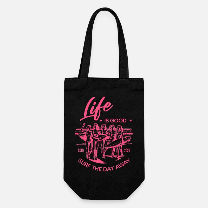 La vie est belle - Profite de la vie - Surfe - Sac à bouteille - noir