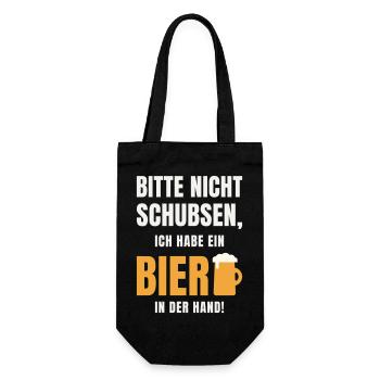 Bitte nicht schubsen ich habe ein Bier in der Hand - Geschenkbeutel für Flaschen - Schwarz - Vorne