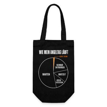 Wie mein Angeltag läuft Lustiges Angler Motiv mit - Geschenkbeutel für Flaschen - Schwarz - Vorne