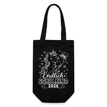 Endlich Schulkind 2026 Einhorn - Geschenkbeutel für Flaschen - Schwarz - Vorne