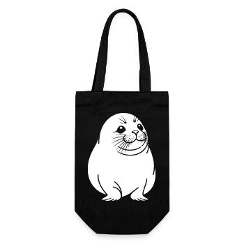 Moppelige Robbe One Line Tiermotiv - Geschenkbeutel für Flaschen - Schwarz - Vorne