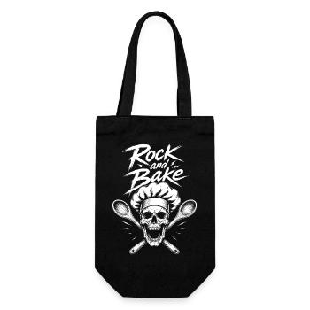 Rock and Bake Schädel Motiv - Geschenkbeutel für Flaschen - Schwarz - Vorne