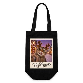Santa Saw Everything Katze Selfie - Geschenkbeutel für Flaschen - Schwarz - Vorne