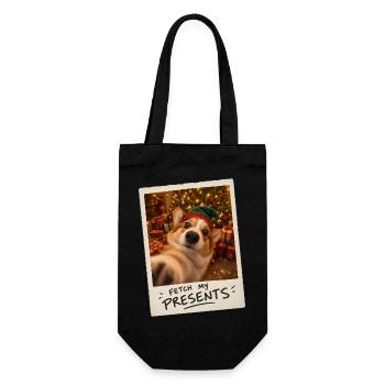Fetch My Presents Corgi Selfie Weihnachten - Geschenkbeutel für Flaschen - Schwarz - Vorne