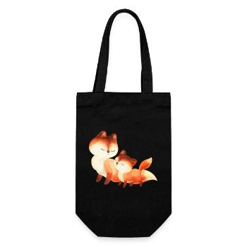 Two Cuddly Foxes Watercolor Painting - Gift Bag for Bottles - black - Front