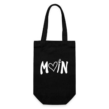 Moin weiß Herz Anker - Geschenkbeutel für Flaschen - Schwarz - Vorne