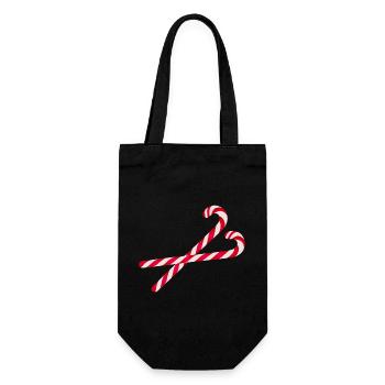 two bright red & white striped candy canes - Gift Bag for Bottles - black - Front