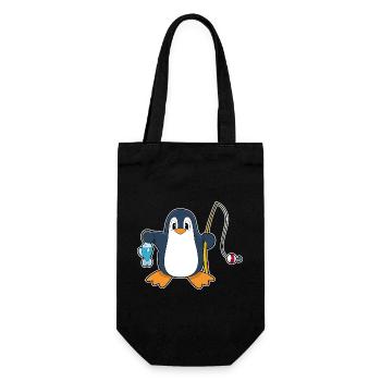 Pinguin Angler Fisch Angeln - Geschenkbeutel für Flaschen - Schwarz - Vorne