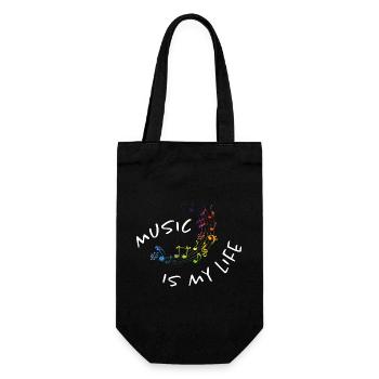 Music is my life - bunte Aquarell Noten - Musik - Geschenkbeutel für Flaschen - Schwarz - Vorne