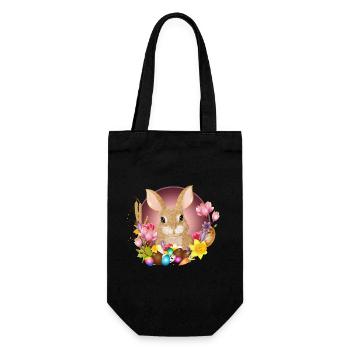Easter Wreath & Easter Eggs with Rabbit as Easter Bunny - Gift Bag for Bottles - black - Front