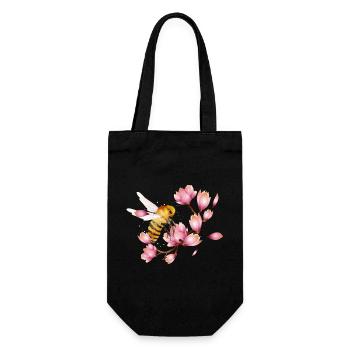 flying bee with magnolias hand drawn - Gift Bag for Bottles - black - Front