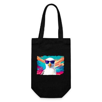 Lustige Möwe mit Sonnenbrille - Geschenkbeutel für Flaschen - Schwarz - Vorne