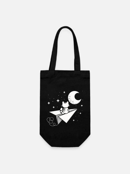 Cat Paper Airplane Moon Fly me to the moon Stars - Gift Bag for Bottles - black
