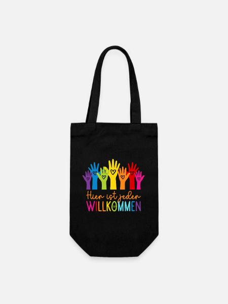 Hier ist jeder willkommen - Geschenkbeutel für Flaschen - Schwarz