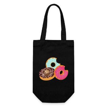 Donuts mit Biss – Süßes Trio mit Glasur & Streusel - Geschenkbeutel für Flaschen - Schwarz - Vorne