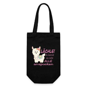 Lama Lächle! lustiger Spruch - Geschenkbeutel für Flaschen - Schwarz - Vorne