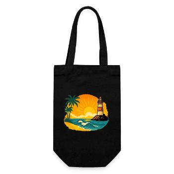Sunset with lighthouse on tropical beach - Gift Bag for Bottles - black - Front
