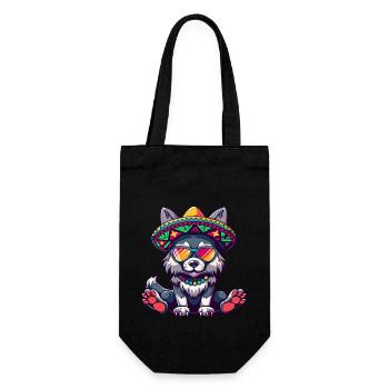 Wolf Comic Lustig Sombrero - Geschenkbeutel für Flaschen - Schwarz - Vorne