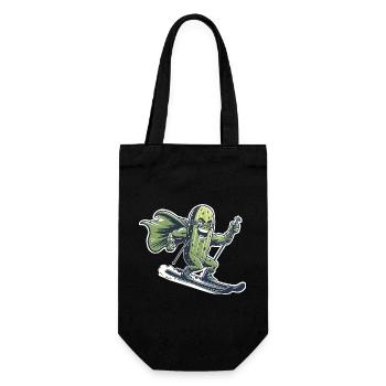 Superhero Cucumber On Skis Funny Ski Humor - Gift Bag for Bottles - black - Front