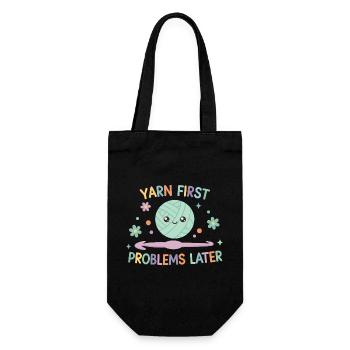 Yarn First Problems Later Funny Crochet Yarn - Gift Bag for Bottles - black - Front