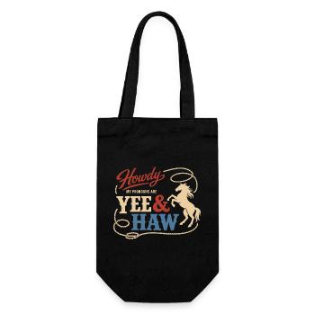 Lustiges Pronomen Yee Haw T-shirt Cowboy Humor - Geschenkbeutel für Flaschen - Schwarz - Vorne