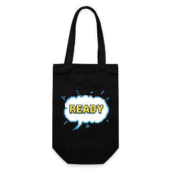 READY Schriftzug im Pixel Comic Look - Geschenkbeutel für Flaschen - Schwarz - Vorne