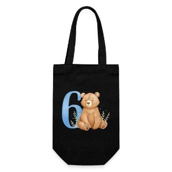 Watercolor Bear with Number 6 - Gift Bag for Bottles - black - Front