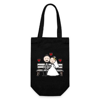 Caricature du couple de mariés sur le banc - Sac à bouteille - noir - Devant