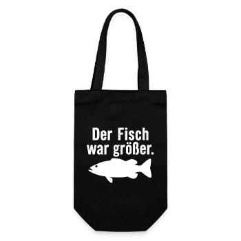 Der Fisch war größer Lustiger Anglerspruch Angel - Geschenkbeutel für Flaschen - Schwarz - Vorne